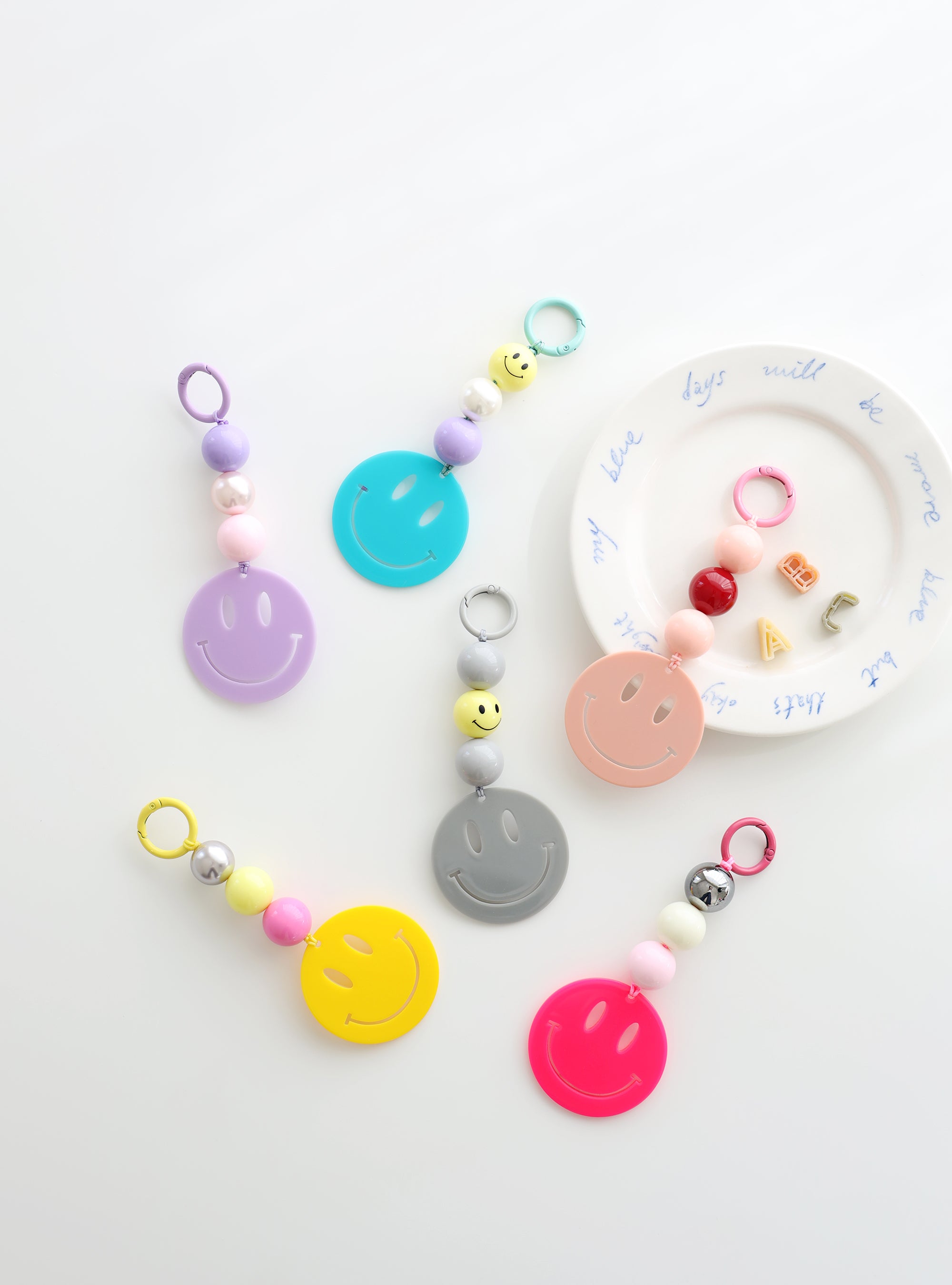 Smiley Face Beaded Keychain