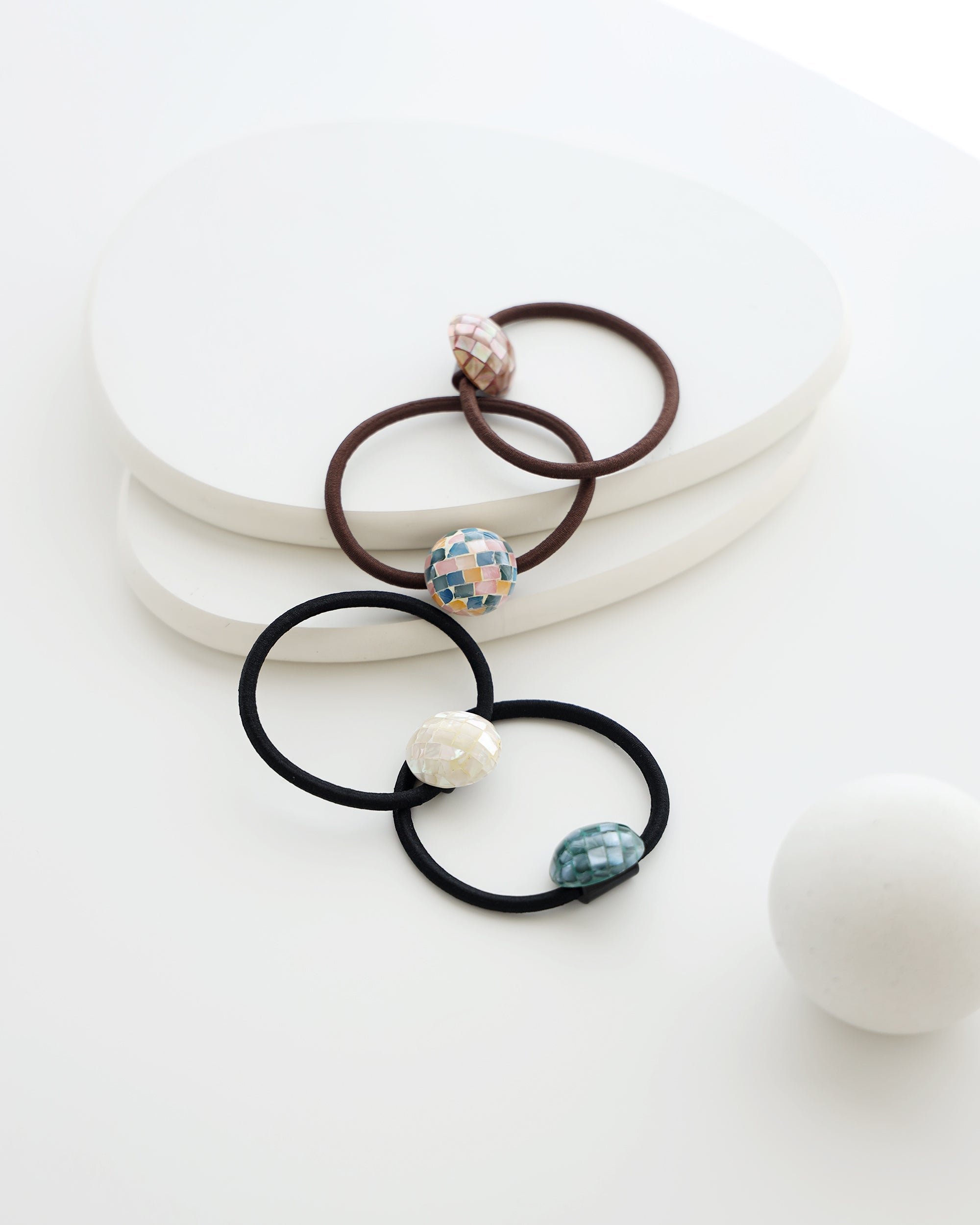 4pcs Multi color Mother of Pearl Elastic Hair Ties