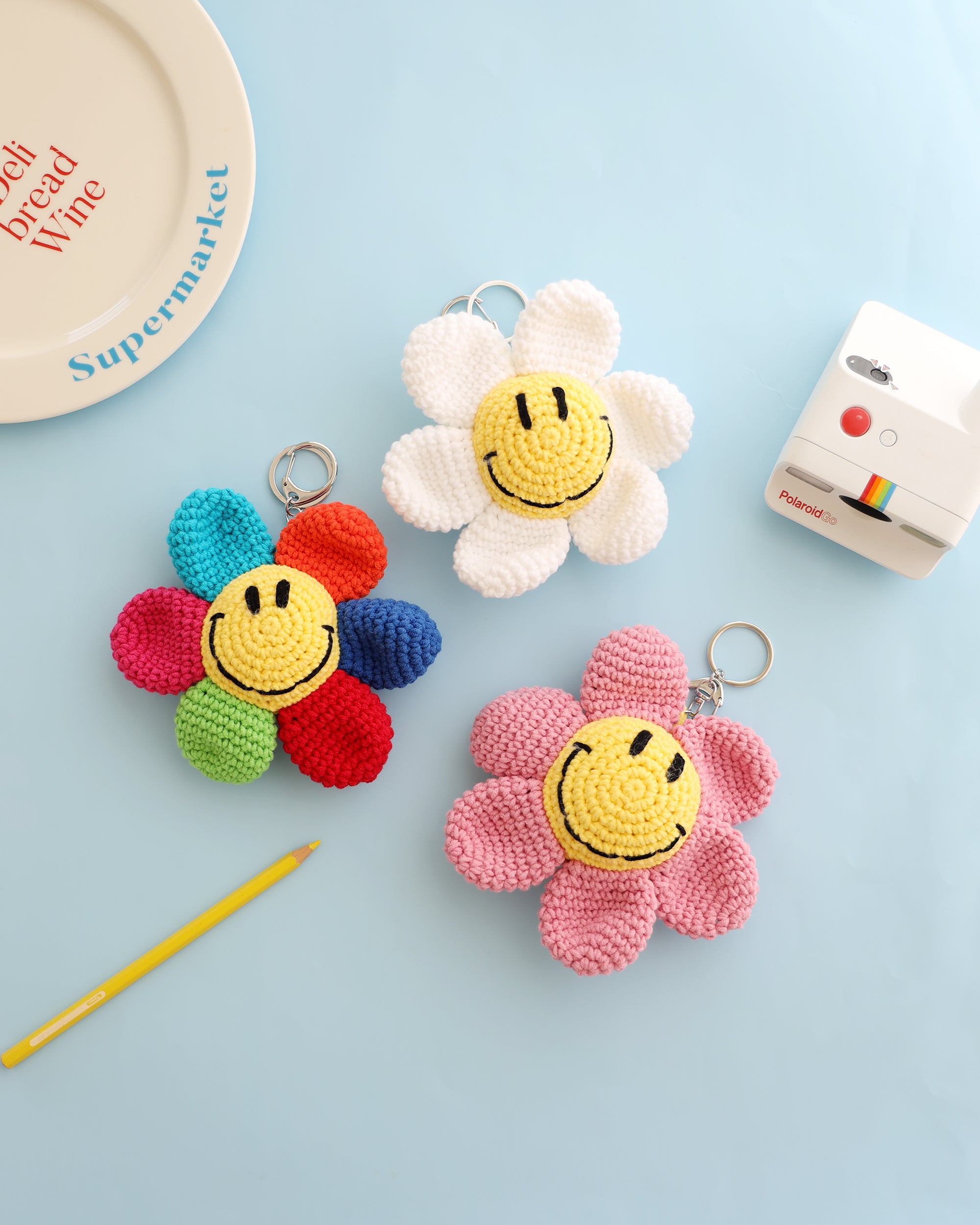 Smiley Blossom Crochet Keychain